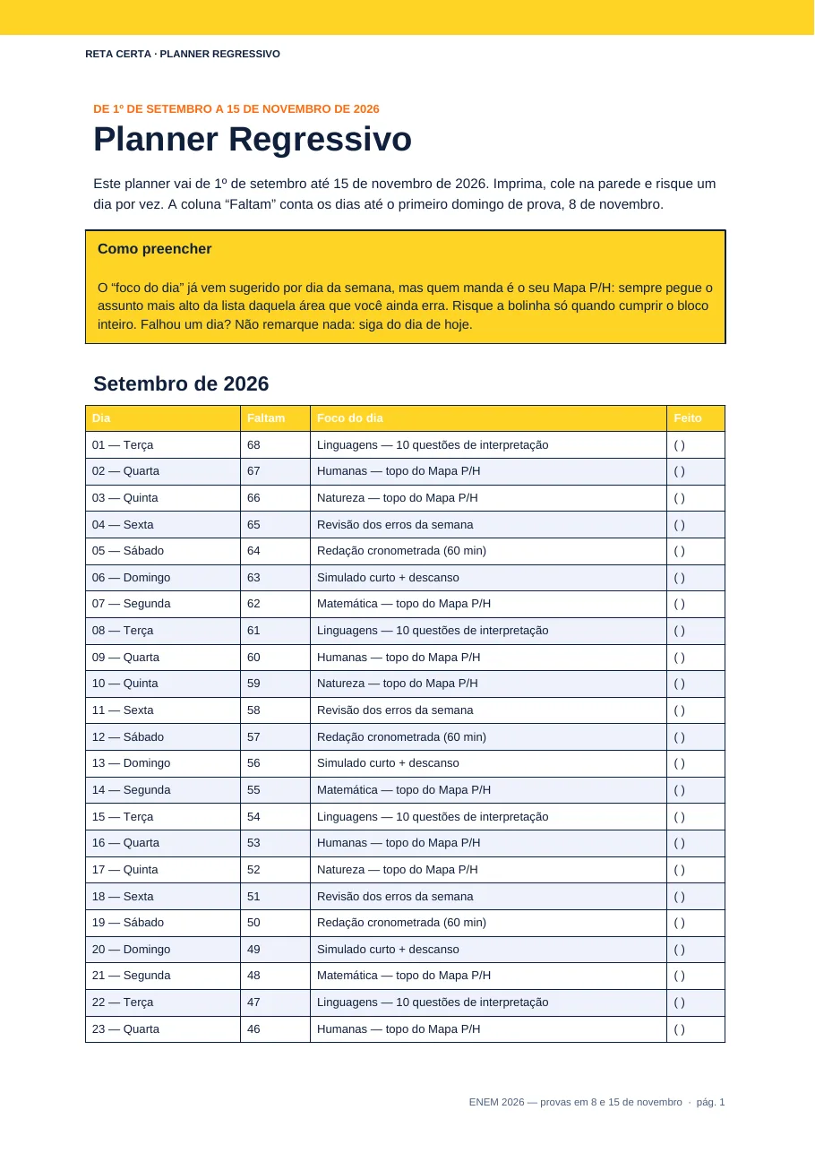 Prévia real de Planner Regressivo